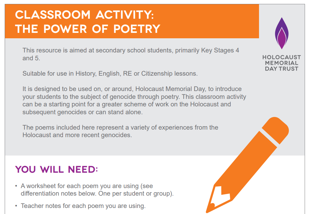 Holocaust Memorial Day Trust Hmd Poetry Lesson Plan
