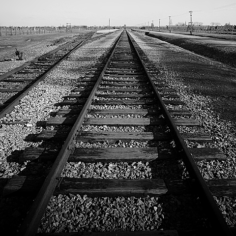 Auschwitz railway tracks © Bill Hunt