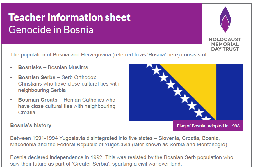 Teacher information sheet – Genocide in Bosnia