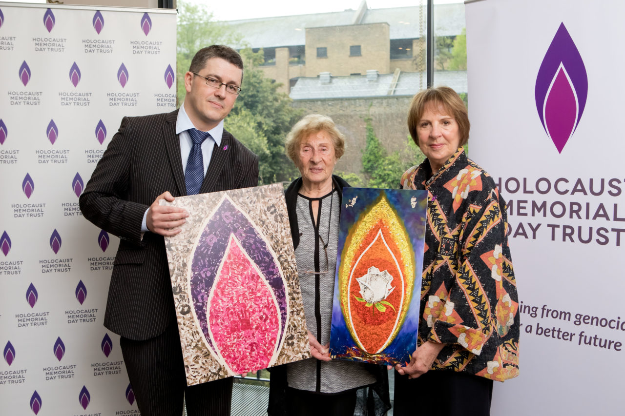 Safet Vukalć, Susan Pollack MBE and Penelope Wilton help to launch our new project: 75 Memorial Flames