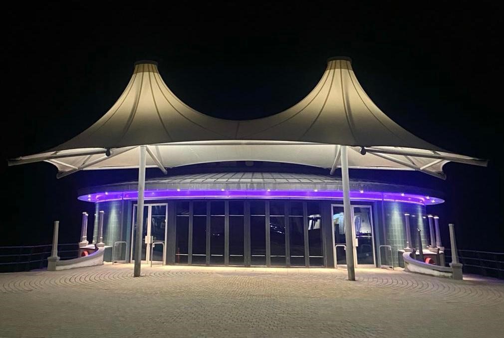 The lighting purple of Aberystwyth landmarks