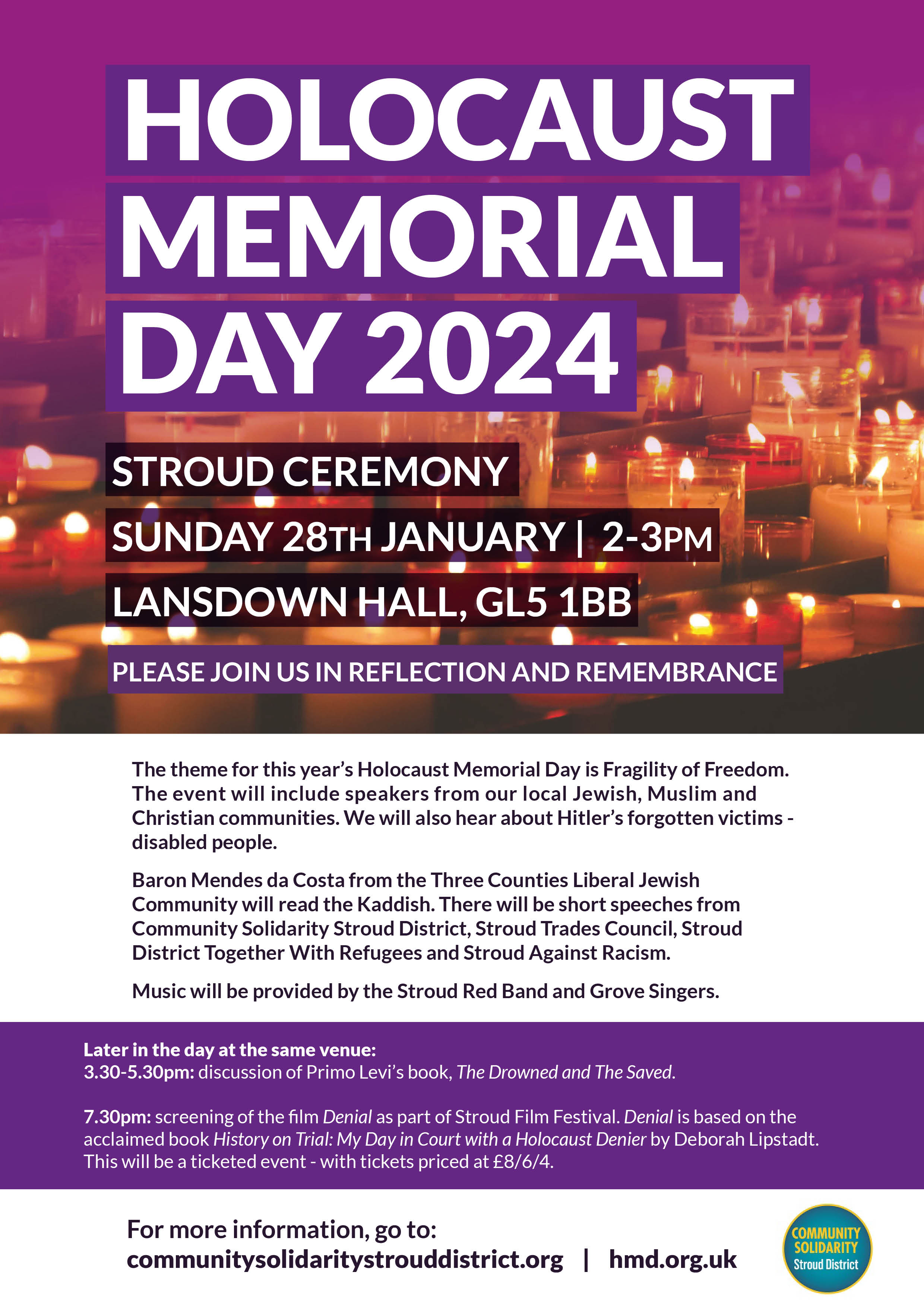 Community Solidarity Stroud District - Holocaust Memorial Day - HMD 2024