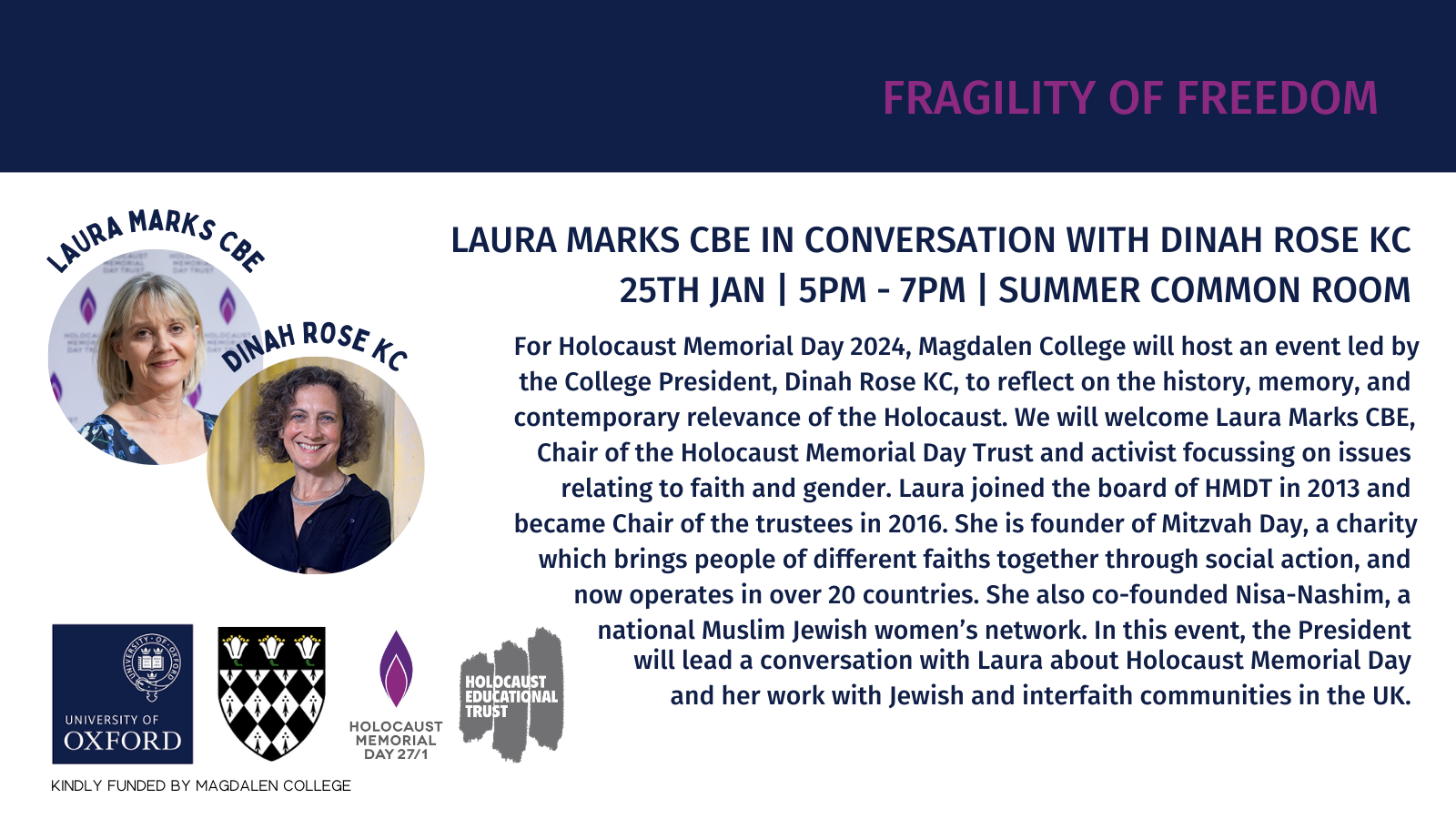 Magdalen College – Laura Marks CBE in conversation with Dinah Rose KC – HMD 2024