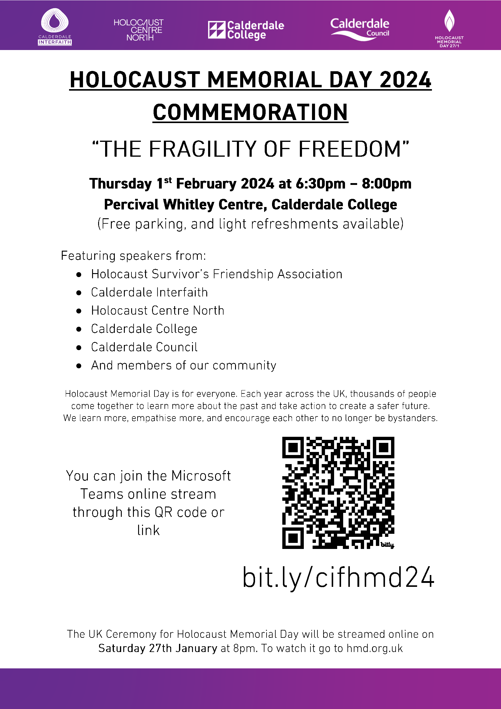 Calderdale Interfaith & Calderdale College – HMD Commemoration – HMD 2024