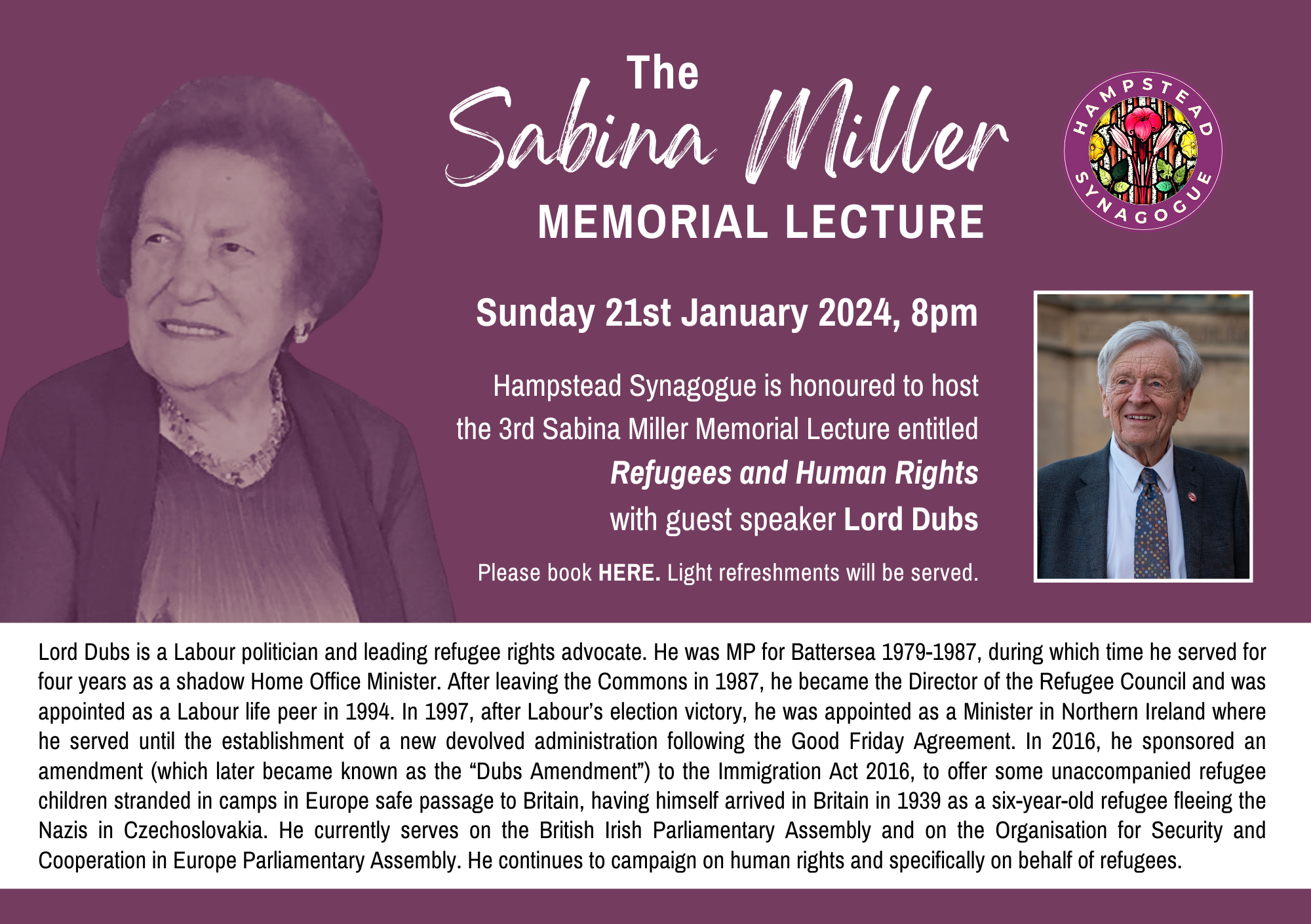 Hampstead Synagogue – The 3rd Sabina Miller Memorial Lecture – HMD 2024